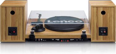 Програвач вінілу Lenco LS-500 Hi-Fi з Bluetooth, зовнішні колонки 2x30 Вт, ремінний привід, автозупинка, вбудований передпідсилювач, корпус із МДФ, дуб