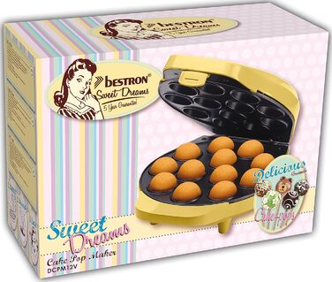 У ретро-дизайні, включаючи Cake-Pop-Butler, виделка та 12 паличок, 700 Вт, Cake-pop Maker Yellow