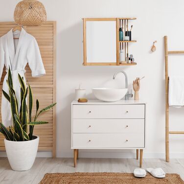 Поличка для стін з бамбука Relaxdays зі дзеркалом