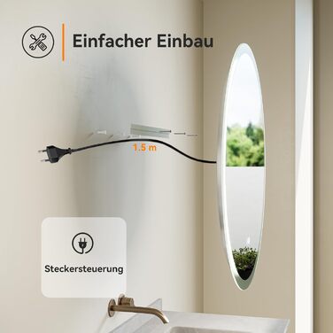 Дзеркало для ванної кімнати HOROW Кругле з підсвіткою 80см LED, регульоване, антизапар, без рами, IP44, 80x80 см