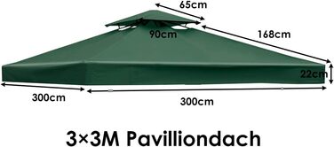 Змінний дах для альтанки, Кришка даху павільйону з дахом димоходу та кріпленнями на липучках (зелений), 3x3m
