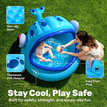 Надувний дитячий басейн JOYIN з сонцезахистом та дахом (1.42м x 1.37м x 0.71м) для літа, іграшка для веселощів