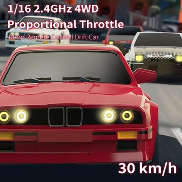 RC Дрифт-кар Drift Auto 1:16, 2.4 GHz, 30 км/год, 4WD, LED підсвічування, червоний, з акумулятором