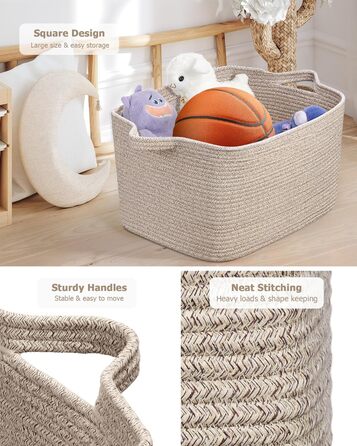 Складний кошик для білизни, 63L, з бавовни, плетений, з ручками, для ковдр, одягу, іграшок, 2 шт. (білий та коричневий)