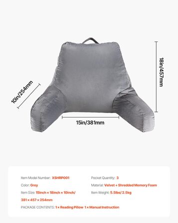 Крісло-мішок VEVOR з memory foam, з кишенями та чохлом з велюру, сіре - для читання, перегляду телевізора та ігор