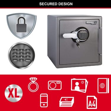 Master Lock FPW082FTCML: Вогнестійкий та водонепроникний сейф, 23л, 417x348x478 мм, цифровий код, для дому та офісу, чорний