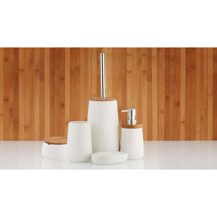 Біла/дерев'яна, керамічна та бамбукова підставка для зубних щіток (мильниця), 128210 Bonja Wellness
