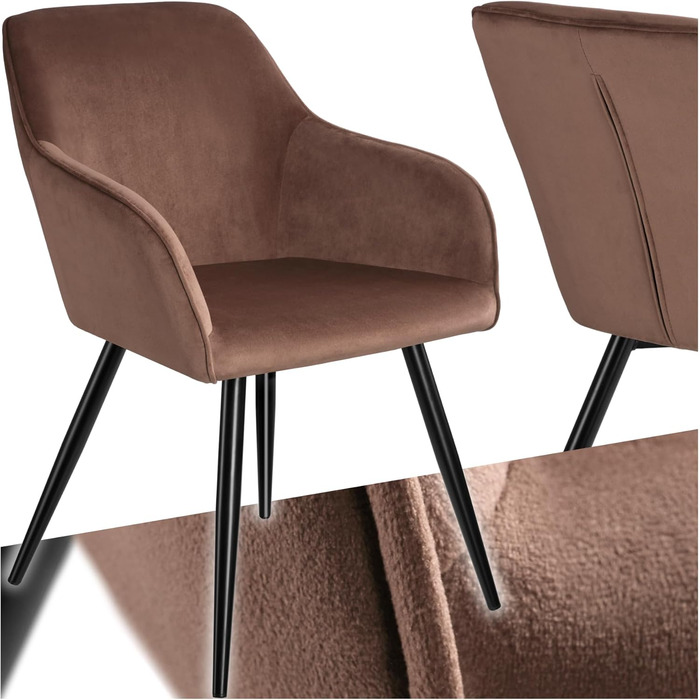Тумба Teka з м'яким сидінням з велюру, крісло для вітальні, оббитий офісний стілець з чорними металевими ніжками, стілець для туалетного столика - коричневий/чорний (1 шт.)
