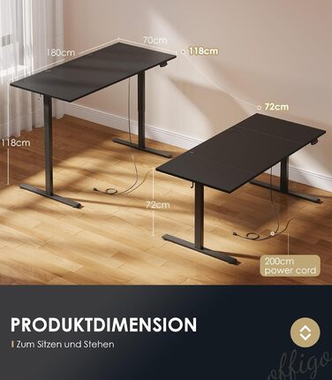 Електричний стіл OffiGo з регулюванням висоти, 120x60 см, з USB-портом, 3 пам'яті, дуб
