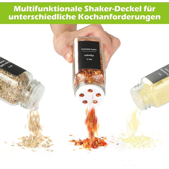 Набір контейнерів для спецій на 30 штук з мірками та вологостійкими етикетками, 120 мл, чорний, з кришками