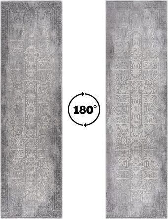 Килимове покриття Mynes Home з коротким ворсом бежевого кольору - Абстрактний геометричний візерунок - Килимове покриття для передпокою, спальні - Тканий килим у вінтажному стилі для стильної атмосфери - Розмір 80x150 см (80 x 300 см, сірий)