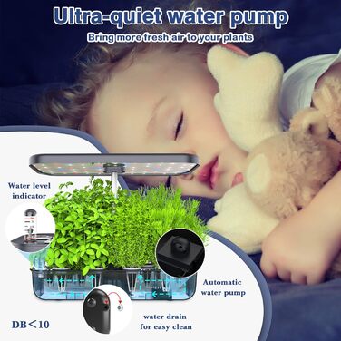 Yoocaa гідропонна система вирощування 12 рослин, набір для вирощування трав в приміщенні з LED-лампою, смарт-сад для дому, кухні, автоматичний таймер, стартовий набір (сірий)