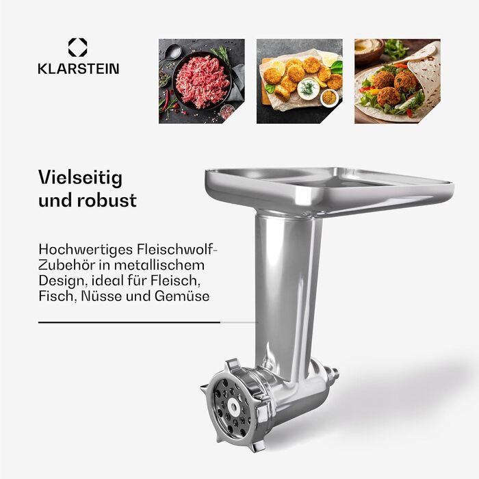 Кухонна машина Klarstein Chiara 1600W з чашею 5L з нержавіючої сталі, 12 швидкостей, LCD-сенсорний дисплей, тиха робота ≤72 dB, набір для випічки, придатний для миття в посудомийній машині, корпус з алюмінію, м'ясоподрібкувач Klarstein Chiara