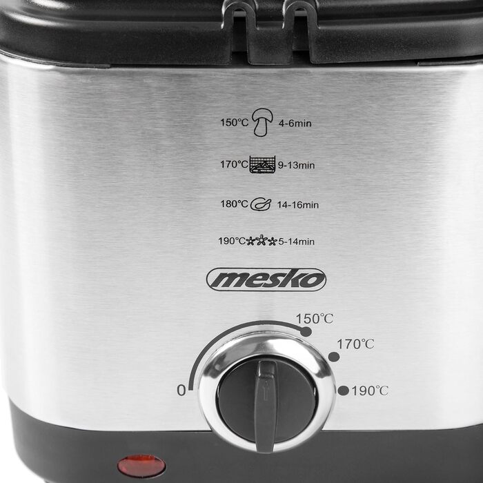 Фритюрниця Mesko MS4910 з олією 1,5 літра мастила, електрична, маленька, регульований термостат, знімний контейнер для масла з антипригарним покриттям, фільтр від запахів 900 Вт, нержавіюча сталь