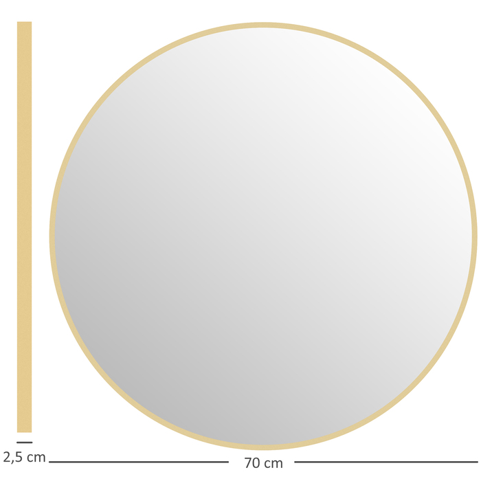 Дзеркало для ванної кімнати 70 x 70 см, кругле, з золотистою рамою, для кріплення на стіну