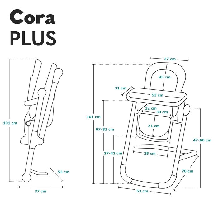 Дитячий стільчик Lionelo Cora Plus 2 в 1 (6-36 місяців), регулювання висоти, ігровий брусок