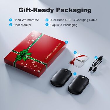 Електричні грілки для рук Macchiatto 2 шт., багаторазові, 3200mAh, 3 рівні нагріву, до 60°C, ідеальний подарунок на зиму, чорні