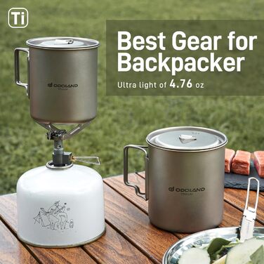 Набір посуду для кемпінгу Odoland Titanium: кружка 420 мл з кришкою та ложкою, для походів, туризму та подорожей