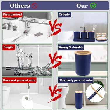 Набір аксесуарів для ванної кімнати SLDIYWOW 9 шт. (Морська блакить): Мülleimer, лоток, дозатор мила, тримач для зубних щіток, стаканчик для щіток, мильниця, WC-щітка, тримач для ватних паличок