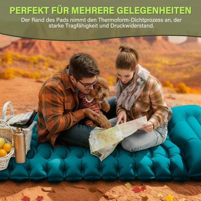 Кемпінговий надувний килимок Yuzonc з вбудованим насосом та подушкою, компактний легкий матрац для походу та пляжу (Темно-зелений)