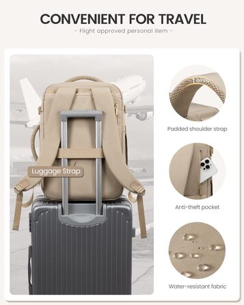 Чоловічий/Жіночий рюкзак OVEVOOK для ручної поклажі в літак, 40л, великий дорожній рюкзак-валіза з відділенням для ноутбука, водонепроникний, для подорожей, ділових поїздок, вихідних (L, Хакі-беж)