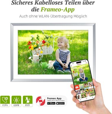 Цифровий рамка для фотографій з дерева, Wi-Fi, 32GB, 10.1 дюйма, IPS сенсорний екран, Frameo APP, подарунок, дуб (срібло)