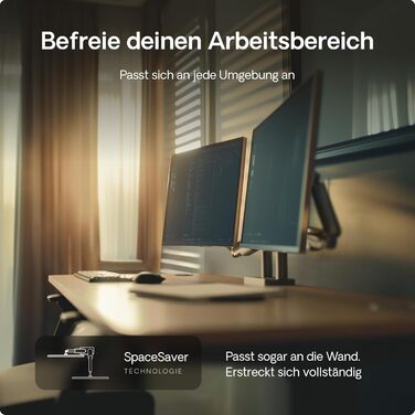 Підставка для двох моніторів Desktronic, до 32 дюймів, 8 кг, 360° обертання, регулювання висоти, міцна конструкція, проста установка, для великих моніторів, ергономічна, VESA 75/100, чорна