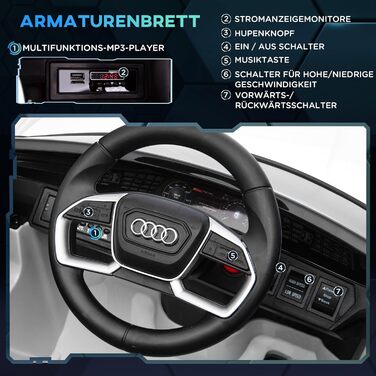 Електромобіль для дітей Audi E-tron HOMCOM 12V з пультом, ременем безпеки, музикою MP3/USB/TF, для дітей 3-5 років, білий