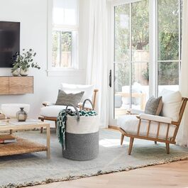 Корзина для зберігання речей 32L плетіна з бавовни та мотузки, складана, універсальна. Підходить для вітальні та спальні (колір коричневий/темно-сірий, розмір 35x40 см)