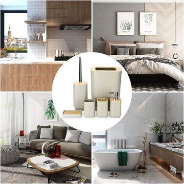 Набір аксесуарів для ванної кімнати JOTOM з бамбука (6 шт.) - сучасний дизайн