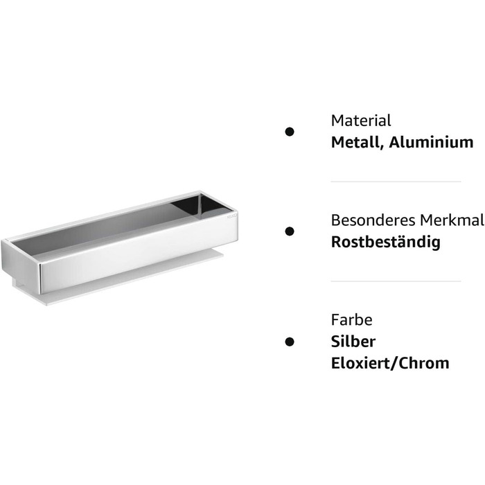 Душовий кошик Keuco з металу, сріблястого та глянцевого хрому, прихований, 9,5x30x6,7 см, настінний у душовій кабіні, душова полиця Edition 11 одномісна