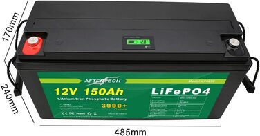 Літій-залізо-фосфатна батарея AFTERTECH Lifepo4 12 В 150 Ач, 3000 циклів, 12,8 В 1920 Втгод