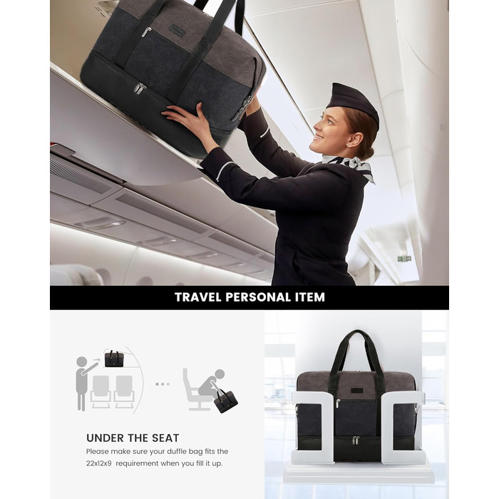 Спортивна сумка LOVEVOOK для жінок, дорожня сумка-валіза, дорожня сумка-мішок, валіза ручної поклажі, сумка для подорожей, сумка для пологів, сумка для одягу, сумка з відділенням для взуття, з косметичкою, бежево-коричнево-чорна (canvas), 50x38x25 см