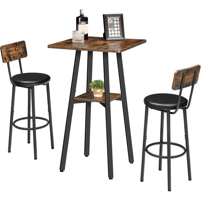 HOOBRO Барт-стіл 2-ярусний, високий, для кухні, балкону, вітальні, конференцзалу, бару, рустикального стилю, коричнево-чорний (EBF51BT01)