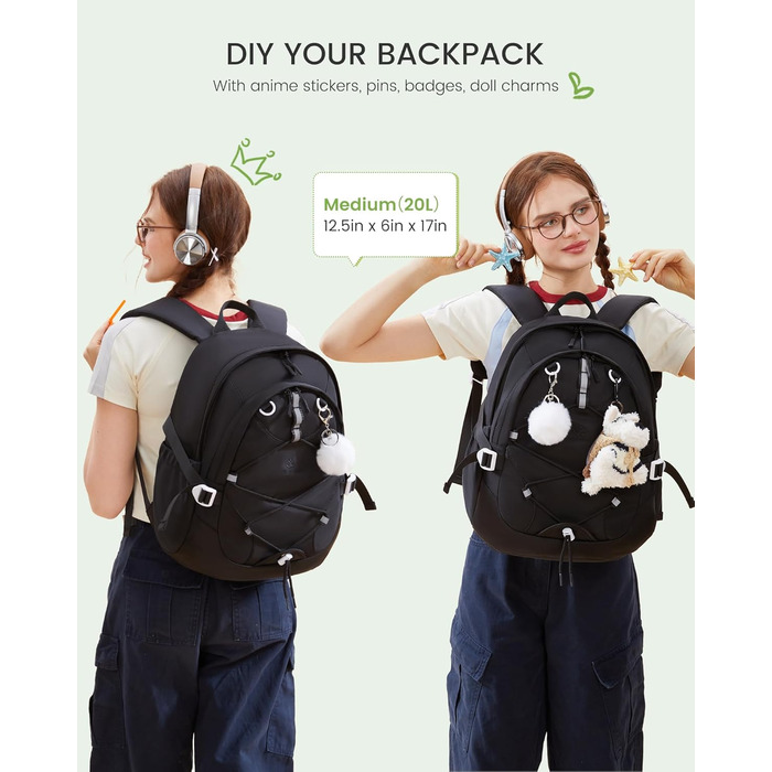 Рюкзак LOVEVOOK для підлітка, шкільний ранець 5 клас, дитячий рюкзак з нагрудною стрічкою, легка жіноча сумка для школи, рюкзак для дітей від 8 років для дитячого садка, школи, університету, відпочинку (Чорний, 15,6 дюймів)