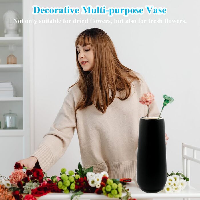 Керамічна ваза чорна 28 см, матова поверхня, для квітів, декор інтер'єру, ваза для сухоцвітів, бохо стиль