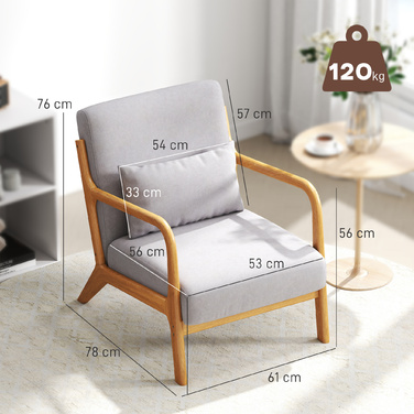 Елегантне крісло для відпочинку з дерев'яним каркасом та м'яким ґрунтом, оксамитова текстура, ідеально підходить для вітальні або спальні, сірого кольору.