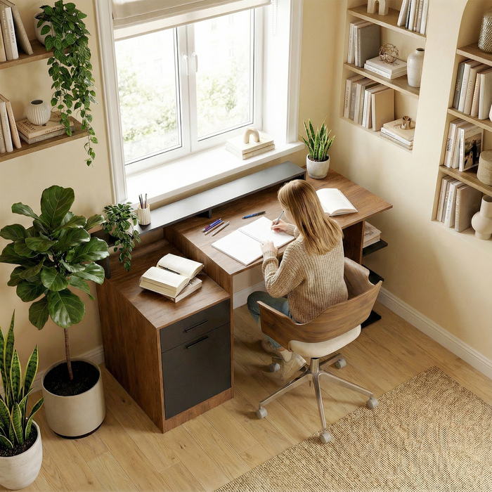 Комп'ютерний стіл з місцями для зберігання та полицями, сучасний письмовий стіл для офісу та кабінету, 140 см, дуб