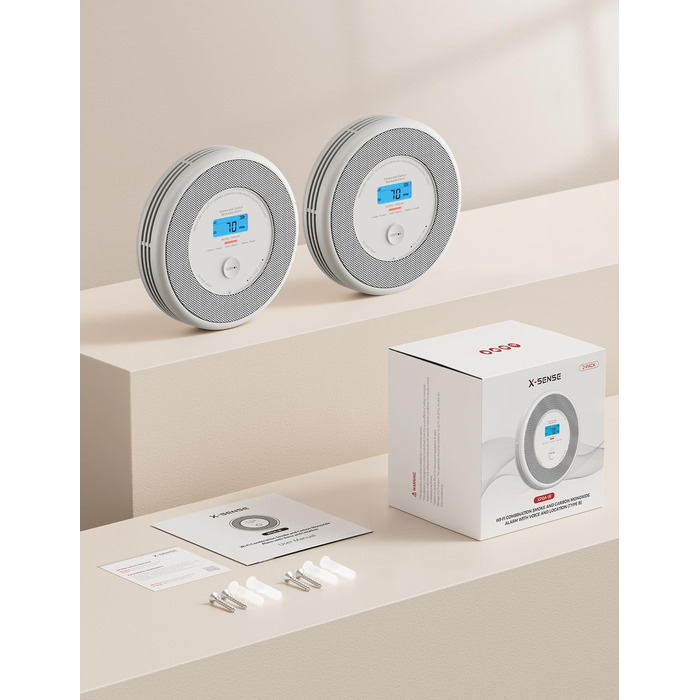 X-Sense XP0A-iR: Детектор диму та CO з голосовим оповіщенням та визначенням місця розташування, Wi-Fi, для 17 кімнат, сумісний з X-Sense Home Security App, набір 2 шт.