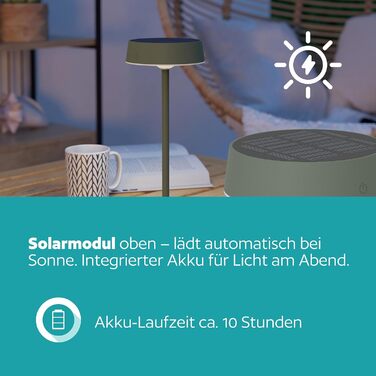 LED сонячна настільна лампа EGLO Simeri для вулиці, бездротова, акумуляторна, торкання, регулювання яскравості, IP54, металева, біла
