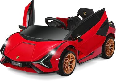Дитячий електромобіль Lamborghini COSTWAY 12V з пультом, MP3, радіо, LED-фарами, для дітей 3-8 років, червоний
