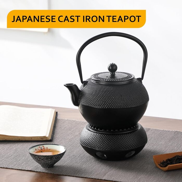 Набір для заварювання чаю Velaze, 1100 мл, чавун, японський чайник збереження тепла, підігрівач чаю, ситечко для чаю з нержавіючої сталі, емальоване всередині