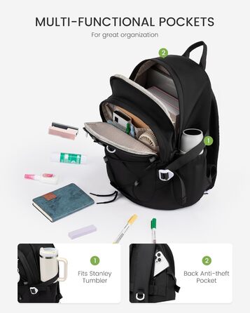 Рюкзак LOVEVOOK для підлітка, шкільний ранець 5 клас, дитячий рюкзак з нагрудною стрічкою, легка жіноча сумка для школи, рюкзак для дітей від 8 років для дитячого садка, школи, університету, відпочинку (Чорний, 15,6 дюймів)