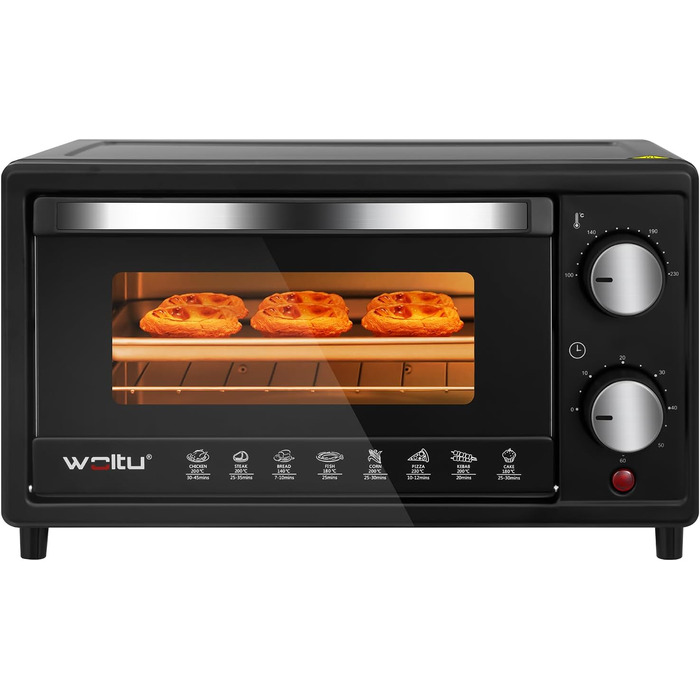 Міні-піч WOLTU 10 л, 800 Вт: піч для піци, тостів, індички, хот-догів. Чорний колір
