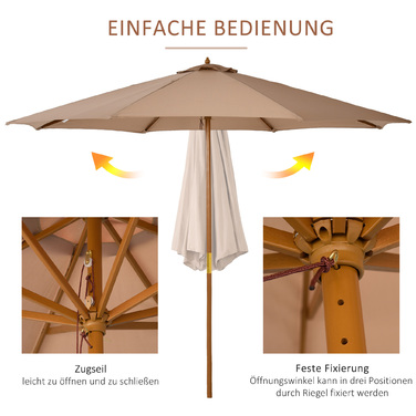 Outsunny Parasol Wood 300 см Дерев'яна парасолька Садова парасолька Балконна парасолька бамбук хакі