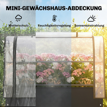 Підвищене грядка з тепличною накривною конструкцією, ящик для вирощування рослин з відкидною кришкою, на колесах, з блискавкою та дренажним отвором, чорного кольору.
