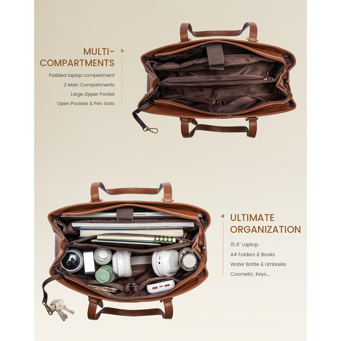 Сумка LOVEVOOK для жінок: велика, для ноутбука, шопер, сумка для роботи, офісна, шкільна (15,6 дюймів, темно-коричнева)