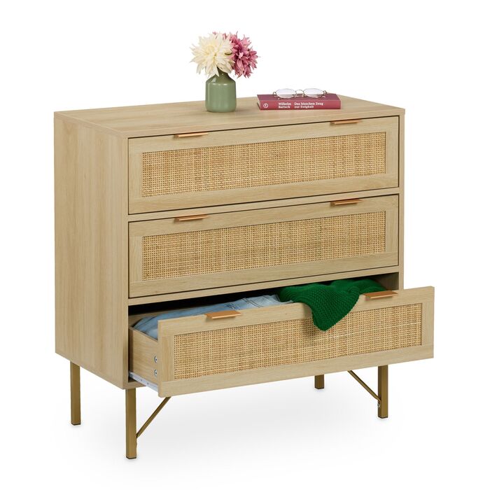 Комод Relaxdays з 3 висувними ящиками, з імітацією ротангу