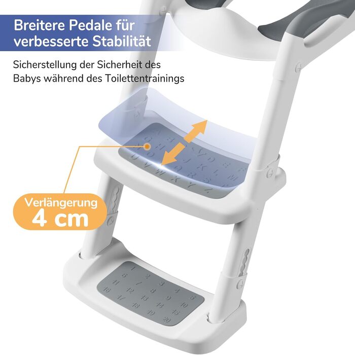 Сидіння для унітазу дитяче з драбинкою DEANIC, м'яке PU, для дітей 1-7 років, універсальний розмір 38-47 см (Сірий)