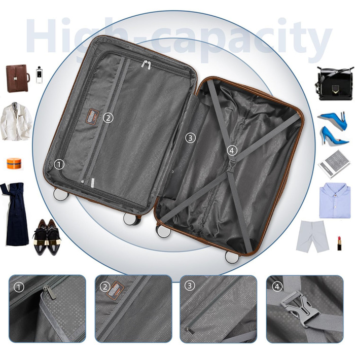 Набір валіз LARVENDER 6 шт. з жорсткою обшивкою, легкий ABS, розширюваний, міцний, ручна поклажа, 4 колеса, TSA-замок, з сумкою та косметичкою, білий/коричневий